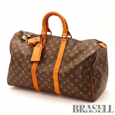 LOUIS VUITTON Monogram Keepall 45 M41418 Travel Boston Bag Brown Padlock Key