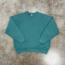 Vintage 80s Teal Fruit Of The Loom Raglan Blank Crewneck Sweatshirt Size M