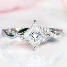 2Ct Princess Cut Lab Created Diamond halo Engagement Ring 925 Sterling Silver