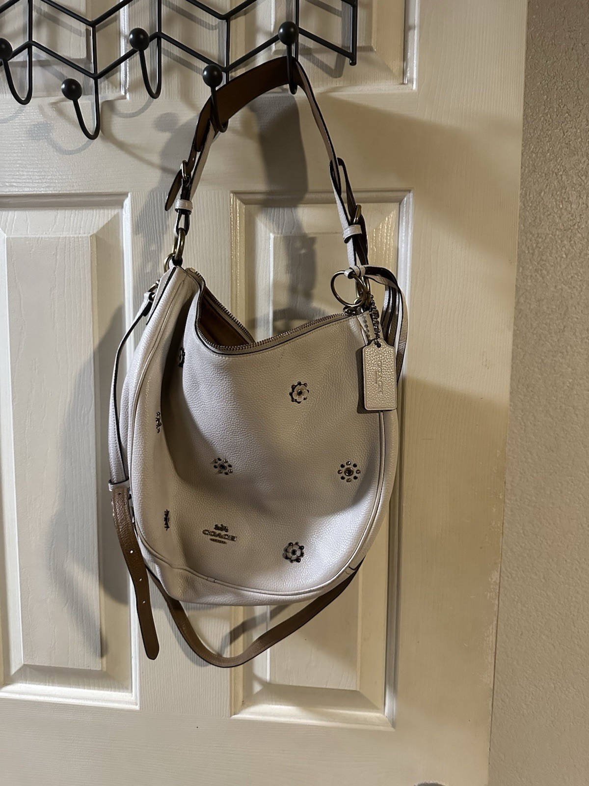 Coach Beige floral . Matching wallet 2 detachable straps one long one short