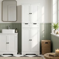 Tall Bathroom Cabinet, Storage Cupboard with Drawer, Shelves, White