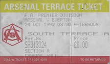 Arsenal v Everton. Ticket Stub. Division 1. 1992-1993 programme included. 