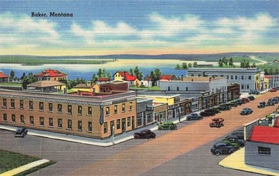 Baker Montana MT Main Street Fallon County The Becker's Hotel Vtg Postcard J33