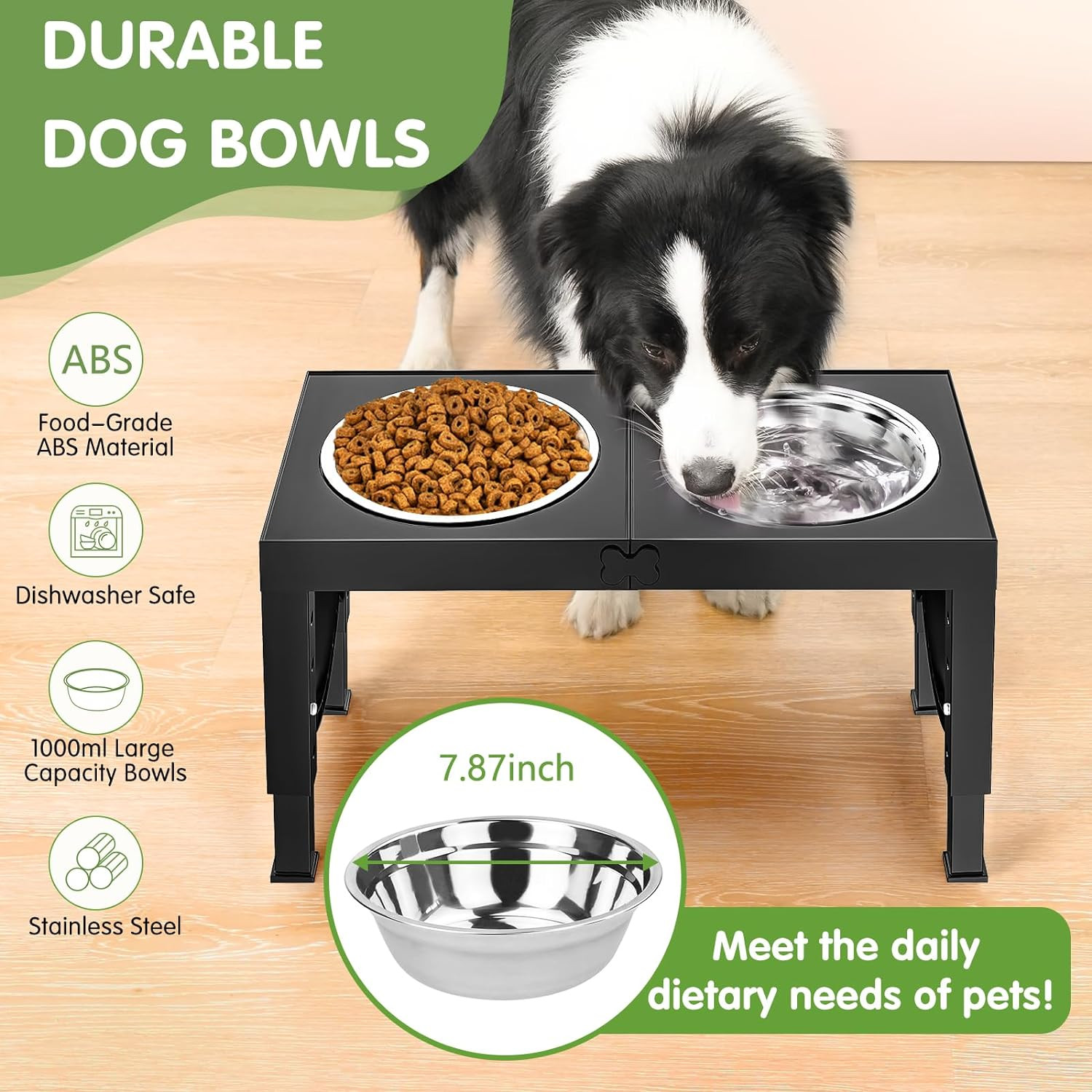 Adjustable Elevated Dog Bowl Stand for Large and Medium Breeds, Black