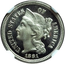 1881 Three Cent Nickel Proof PF66 Ultra Cameo NGC - Incredibly Quality Proof!