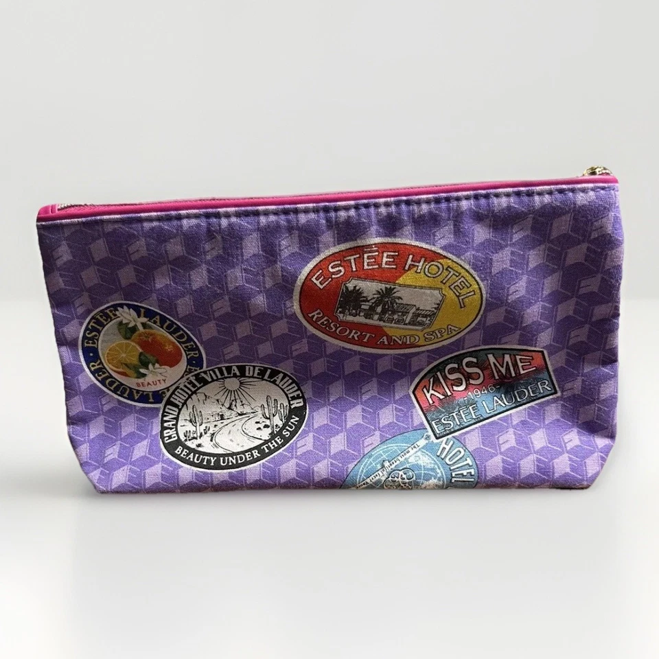 Bolso de Maquillaje Estée Lauder Para Mujer Bolso de Cosméticos Estampado Púrpura Bolso de Viaje Cremallera Foto 3 de 4