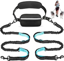 Dog Leash Belt Hands Free Running Jogging Walking Waist Pouch with Bungee Leash