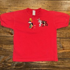 Vintage VTG Kids Looney Tunes Taz Bugs Bunny Tweety Bird Embroidered T-Shirt M