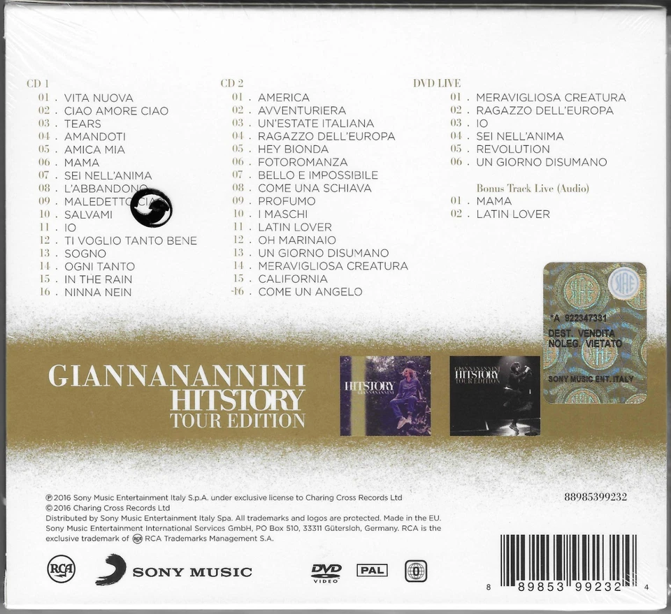 Gianna Nannini - Hitstory Tour Edition - 2CD plus DVD - Neu - OVP - - Bild 2 von 2