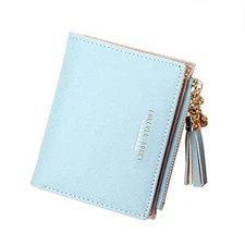  Women's Small Compact Slim Leather Mini Wallet Lady Purse Zipper Pocket Blue