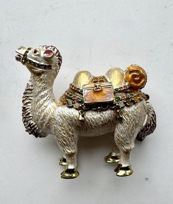 Bejeweled Camel Trinket Box Hinged Lid Enameled Metal with Rhinestone 2.5'' X 3''