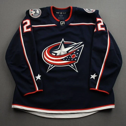 2021-22 Jake Bean Columbus Blue Jackets Game Used Worn NHL Hockey Jersey MeiGray