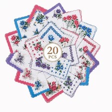 Shuimiao 20 Pack Women's Cotton Handkerchiefs, Vintage Floral Print Hankie