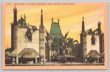Vintage Grauman's Chinese Theater Hollywood CA Linen Postcard