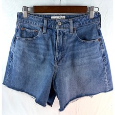 Abercrombie Fitch Curve Love High Rise Dad Shorts Blue Denim Raw Hem 26 2 W26