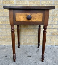 Antique Gorgeous Solid Walnut & Curly Maple One Drawer Stand Hand Turned Legs