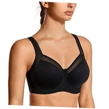  High Impact Sports Bras for Women High Support Unlined 38DD Black - Unlined