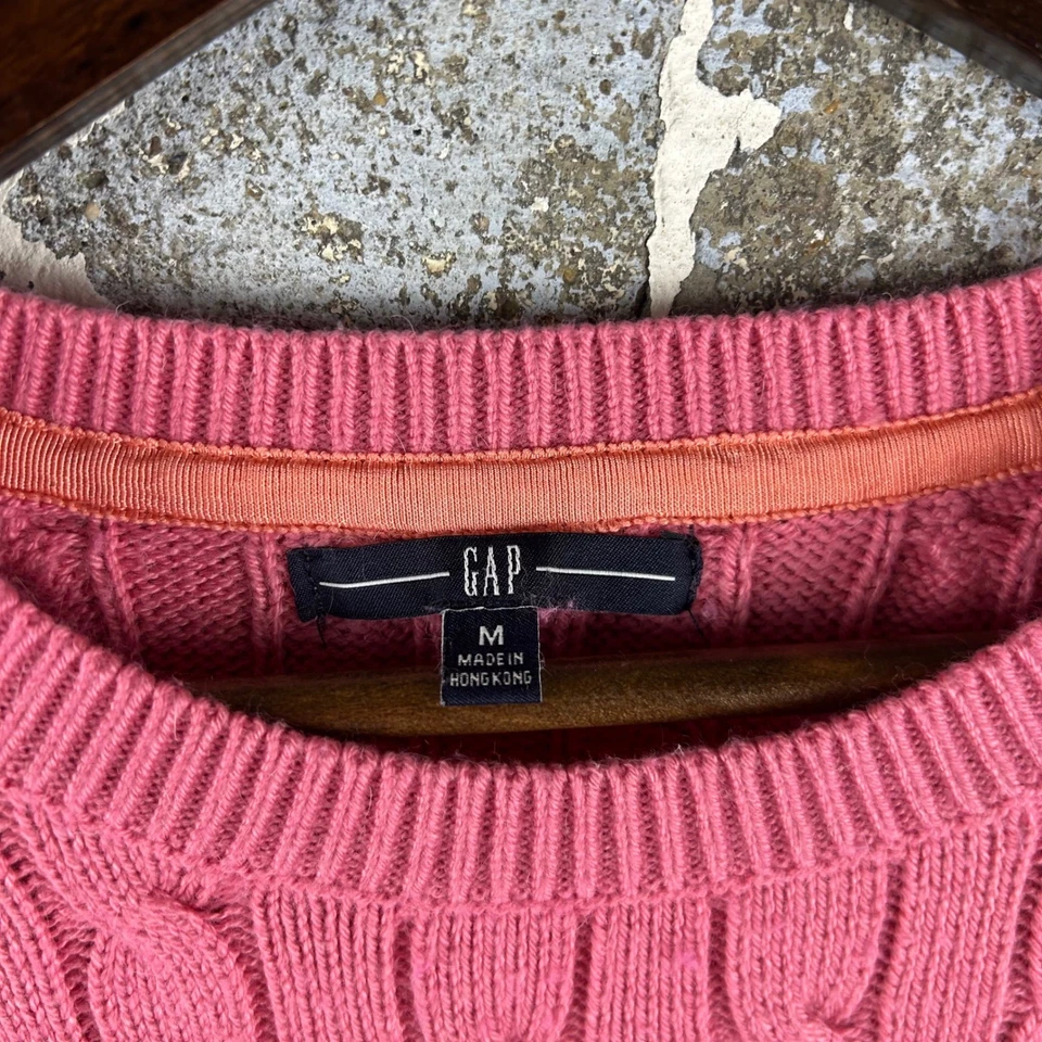 Suéter tejido con cable rosa GAP vintage acrílico nailon angora pelo de conejo mediano Foto 3 de 4