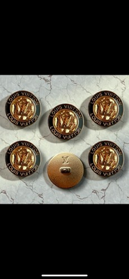 #ad Gold Black Round Set of 5 Buttons 18mm Stamped on Back $35.00