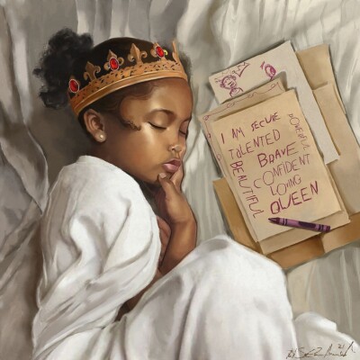 Even When I'm Sleeping - Girl by Salaam Muhammad African-American Art 16'' x 16''