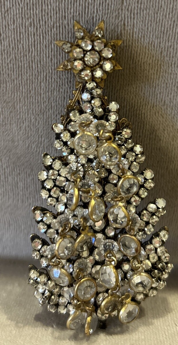 Miriam Haskell Vintage Christmas Tree Brooch Pin With Dangling