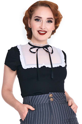 Voodoo Vixen Oberteil High Neck Sheer Bib Top Lätzchen Retro Vintage Rockabilly