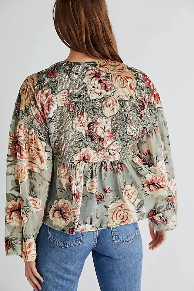 FREE PEOPLE Elsa Embellished Floral Jacket MEDIUM RRP$198 - Image 4 of 4