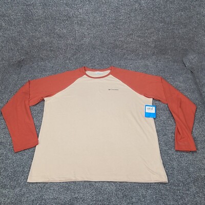 Columbia Shirt Mens Extra Large Beige Rust Brown Longsleeve Lightweight New XL