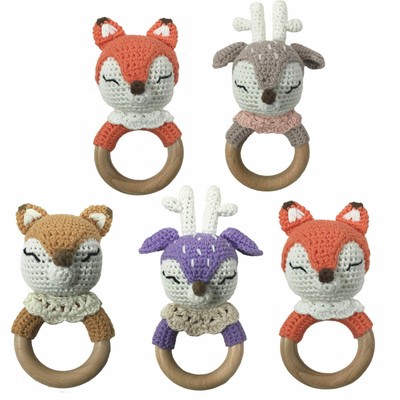 Bois Naturel Anneau Crochet Tricot Animal Bebe Dentition A Croquer Handmade Hochet Jouet Ebay