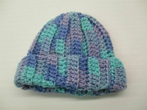 new HANDMADE Beanie Toddler Girl's 2T-4T Teal/Purple Crochet Knit Beanie - Picture 3 of 6