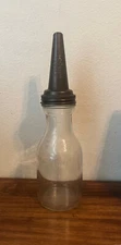 Antique The Master Mfg Co Motor Oil Duraglas Bottle w Metal Spout Litchfield IL