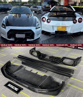 Carbon Fiber Front Lip Rear Diffuser Side Skirts Kit Fits Nissan GTR R35 2009-16