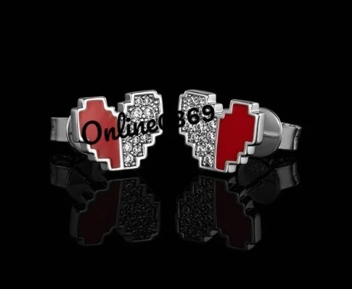 Men's Half Red Enamel Heart Stud Earring 0.50cts Genuine Moissanite 925 Silver - Image 3 of 4