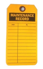 MAINTENANCE RECORD Tag, 6-1/8" x 3", Fl Orange Cardstock-100 Tags/Dispenser Roll