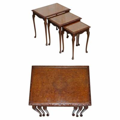SCHÖNE VINTAGE MASER NUSSBAUM REGENCY STIL DREIER SET BEISTELLTISCHE LAMPE TISCHE 