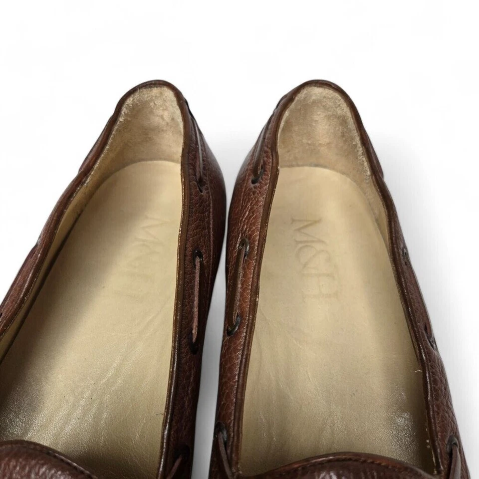 Maus & Hoffman 棕色卵石皮革乐福鞋男式杏仁鞋头办公室经典 9W — 第 3/4 张图片