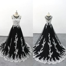 Gothic Wedding Dresses White Lace Appliques Scoop Neck Sweep Train Bridal Gowns
