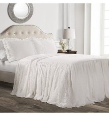 Lush Decor Ruffle Skirt Bedspread Sham Vintage Chic Farmhouse Style 2Pc Set Twin