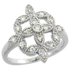 Sterling Silver Vintage Style Flower Cluster Ring w/ Brilliant Cut CZ