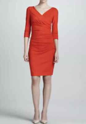 Diane von Furstenberg Bentley Dress Size S 3/4 Sleeve Ruched Blood Orange  Red