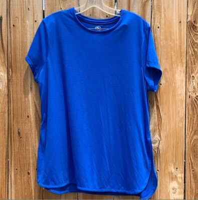  Athletic Works Tee Women s Side Slit T-shirt Exercise Gym Jogging Blue Size S