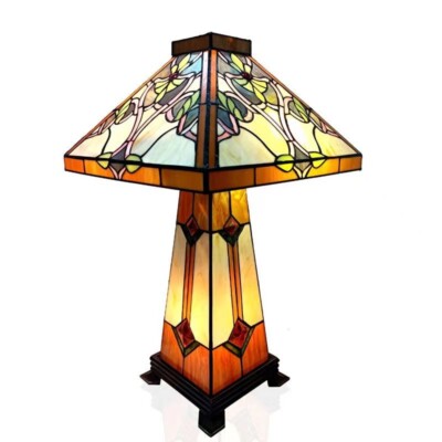 stained glass tiffany style figure table lamps shade diagonal 18