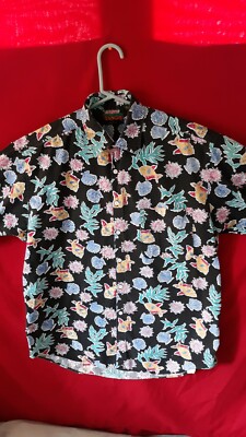 Vintage Tango Max Raab Mens fish seashells Button Front Hawaiian Shirt colorful