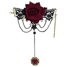 Women Cosplay Wristband Fingerless Rose Flower Gloves Gothic Chain Wrist Guard