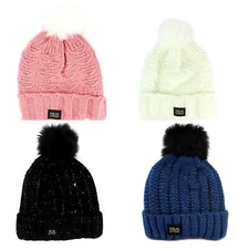 Polar Extreme Women's Thermal Insulated Fur Pom Pom Winter Hat Fleeced lined