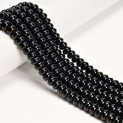 2.0mm Hole Black Onyx Smooth Rondelle Beads 5x8mm 6x10mm 8'' Strand