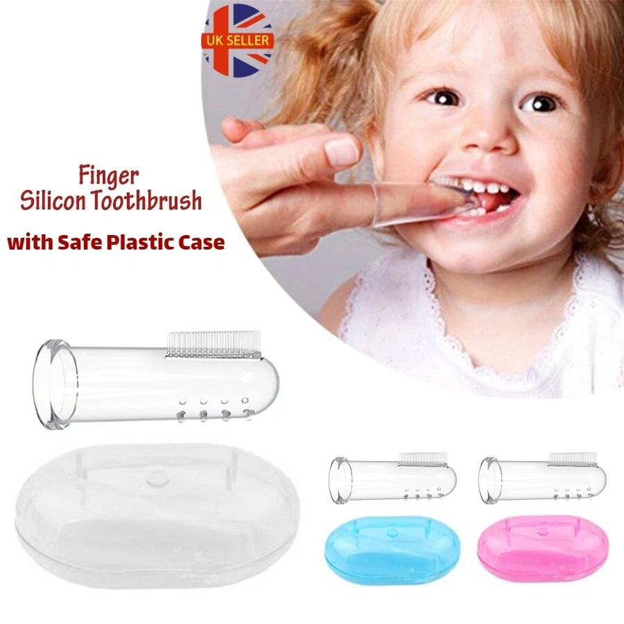 Baby Silicone Finger Toothbrush Soft Teether with Case Gum Tongue Massage  Brush