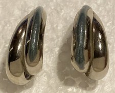 Vintage Wide Silver Hoop Loop Circle Earrings 1980s