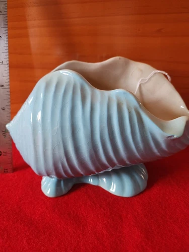 Rare Vintage Roseville Pottery Green & White Seashell Planter Vase