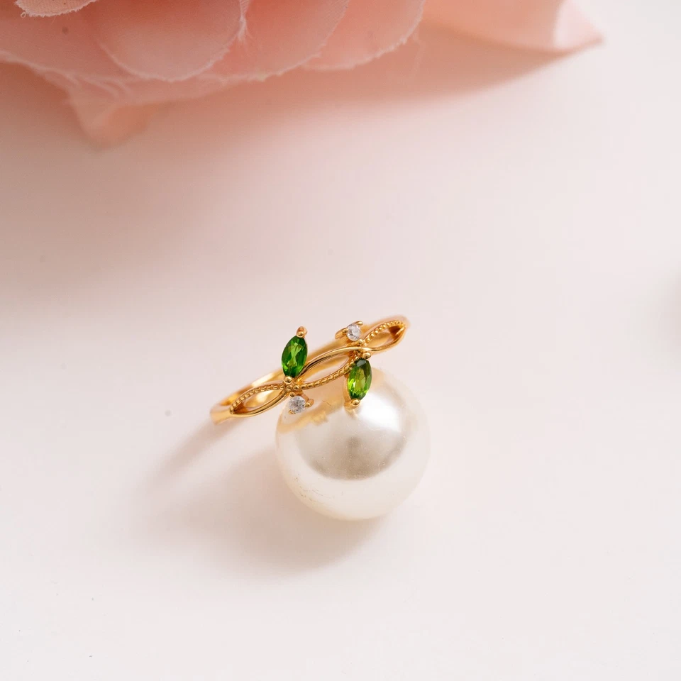 Anillo Hoja Diópsido Cristal Verde Apilable Banda Botánica Regalo Natural Foto 3 de 4